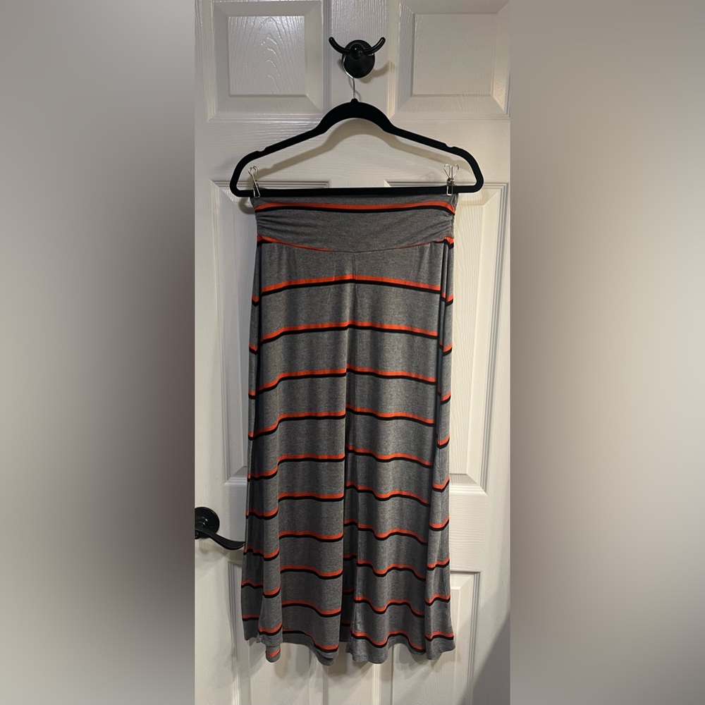 Merona Green Black and Grey Stripped Maxi Skirt